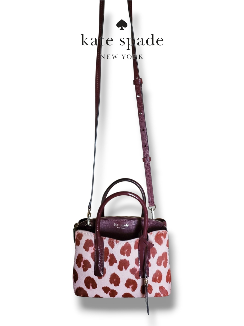 kate spade New York Margaux Pink and Burgundy Leopard Haircalf Mini Satchel - Picture 10 of 17
